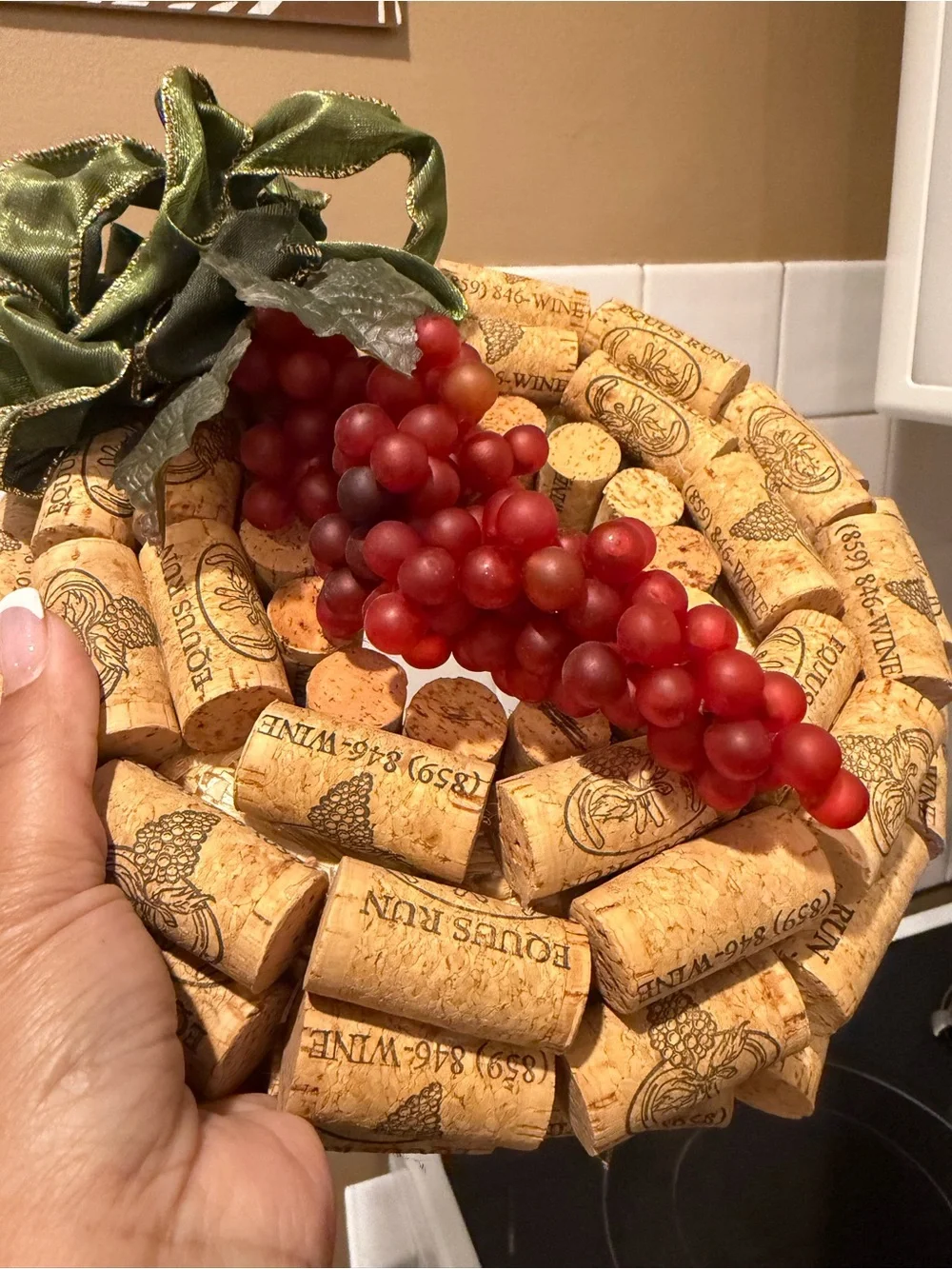Wine. Handcrafted Wine Cork Wreath with Red Grape Accent.